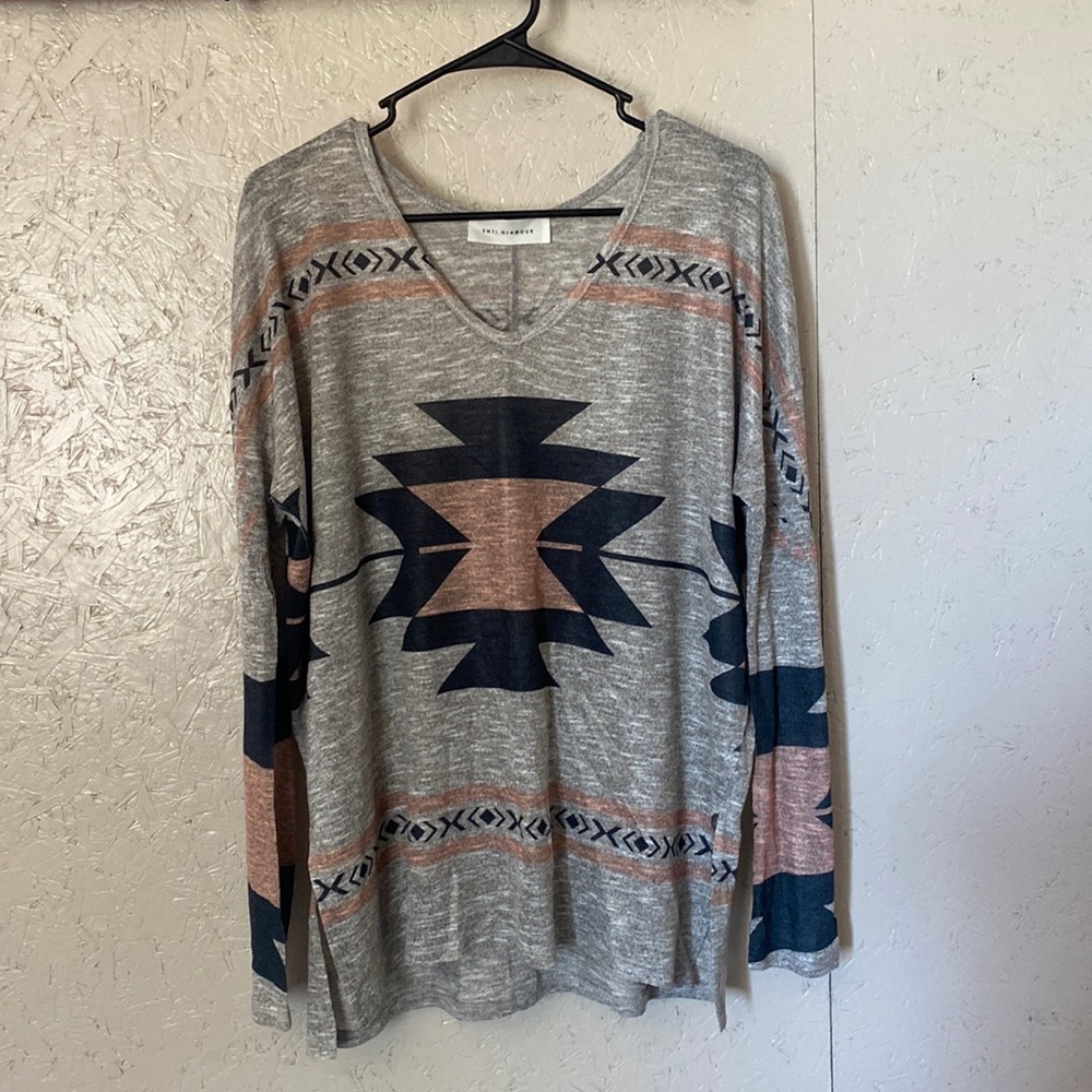 aztec print long sweater